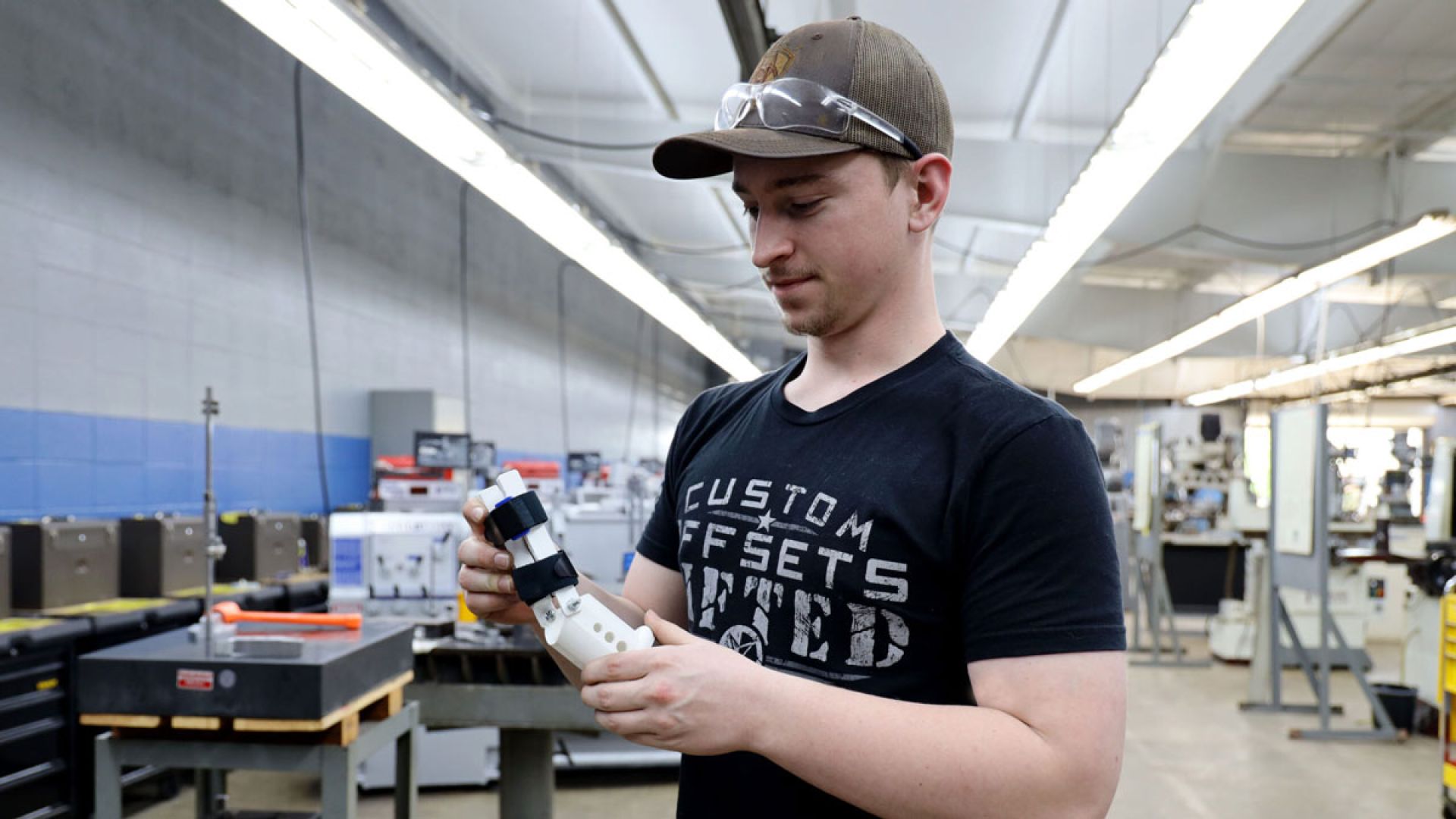 machine tool technology student working with prosthetics