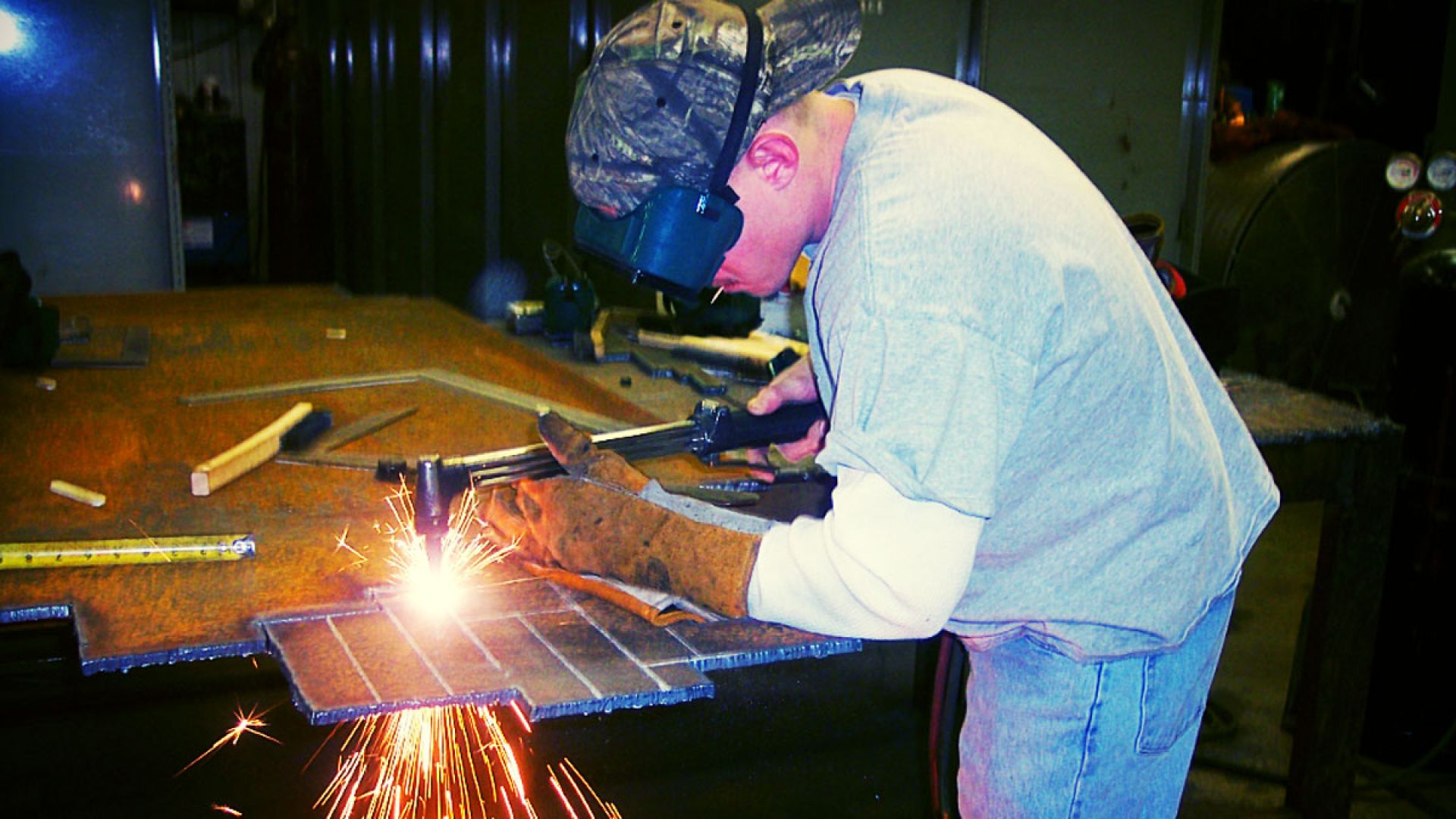 welding student practicing