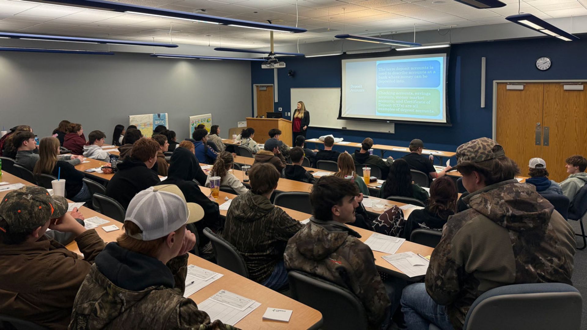 Cadence Bank's Sarah Knoche speaking with BRTC students about banking basics