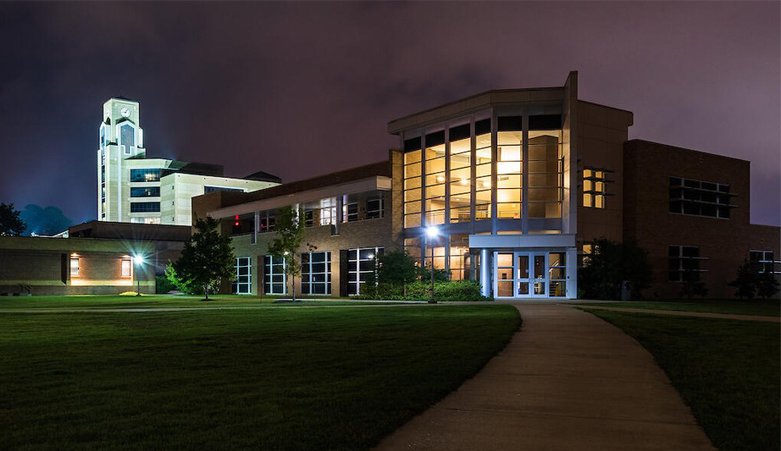 School building at night